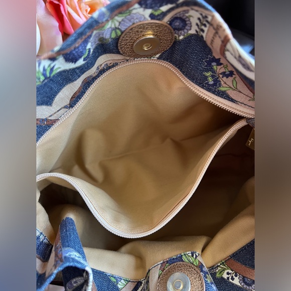 Salvatore Ferragamo Gancini Floral Print Denim Shoulder Bag - Picture 6 of 6